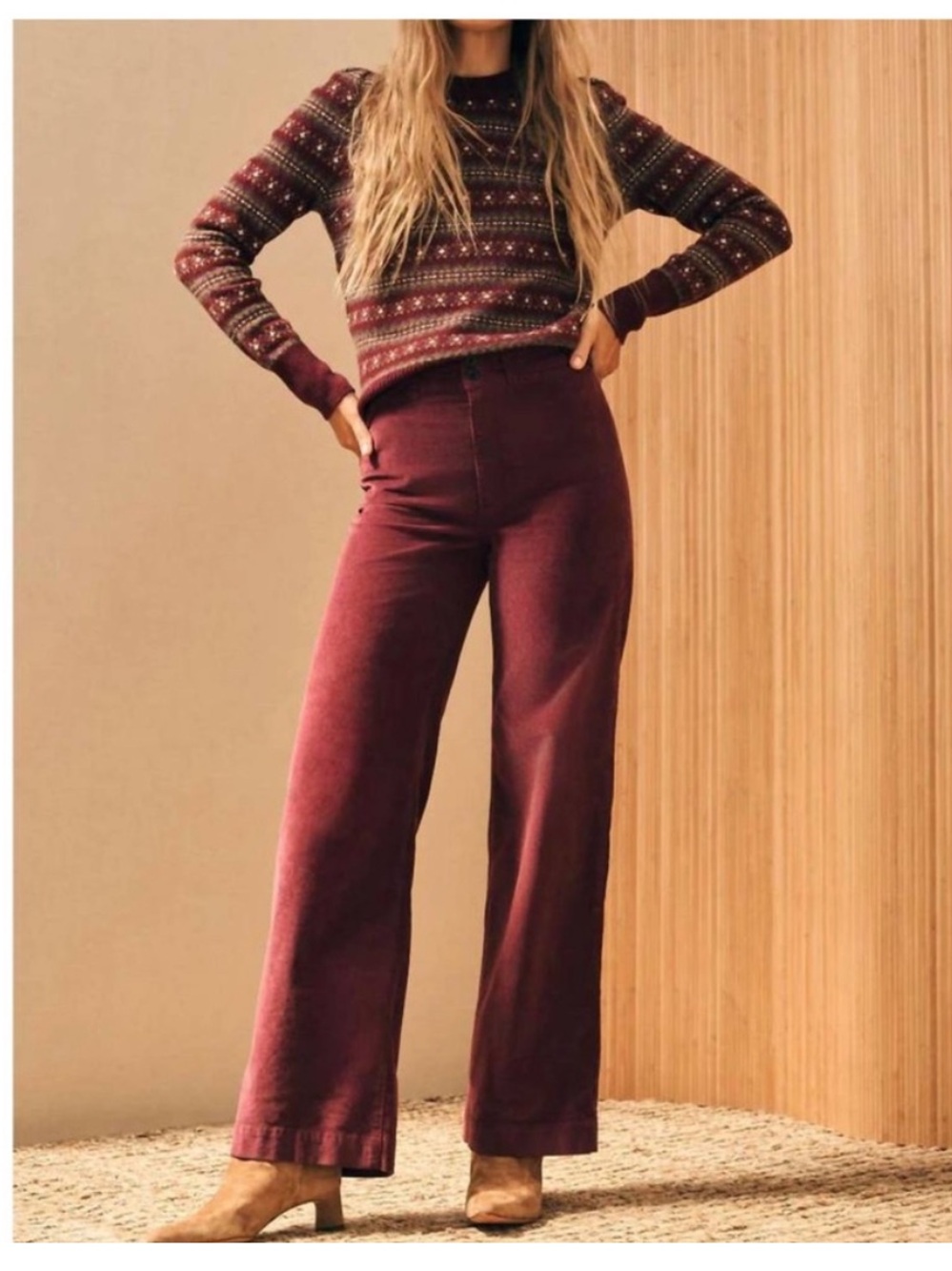 FAHERTY Stretch Corduroy Wide Leg Pants Size 30 Maroon Banner High Rise NWT